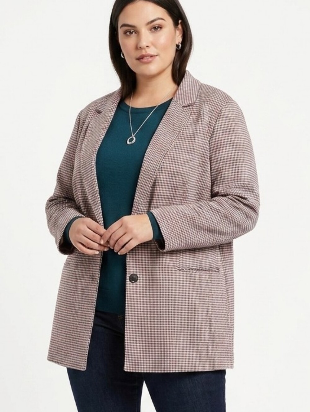 Nine West Checked Relaxed Blazer Jacket Size 3X EUC P2P 28 In